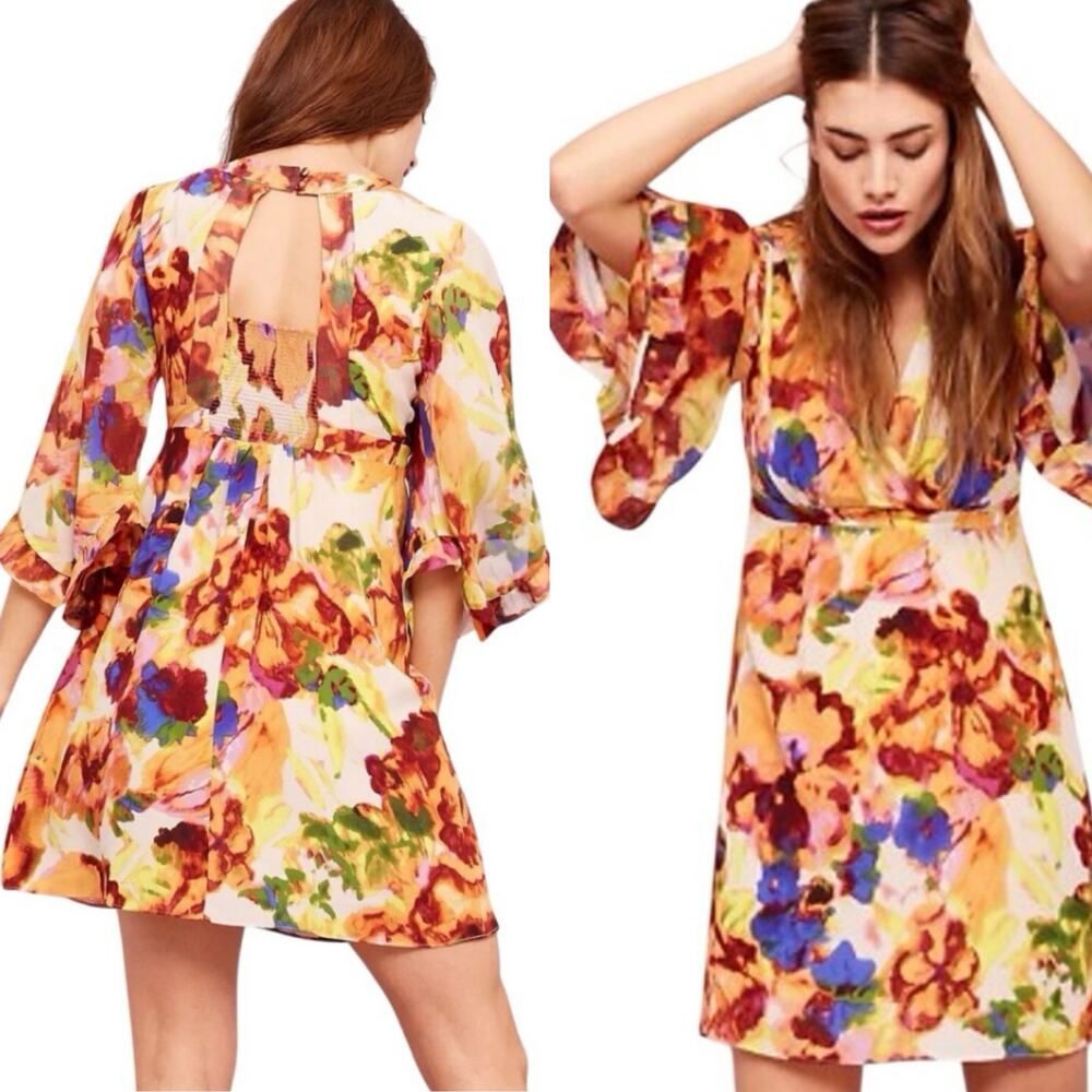 Maeve Mini Dress Deloria Silk Kimono Sleeve Anthropologie - Picture 12 of 12